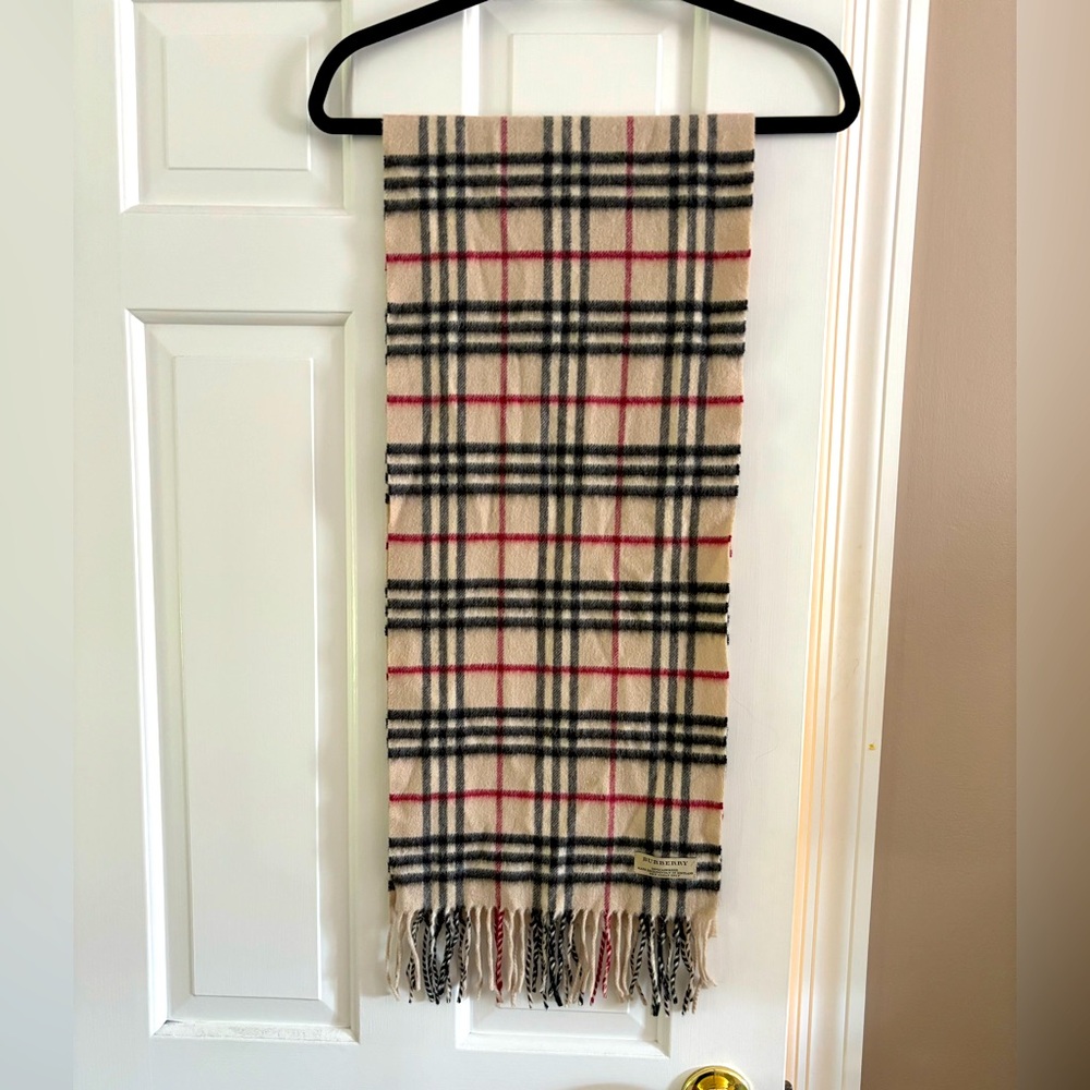 Authentic Burberry Cream and Black Plaid Scarf